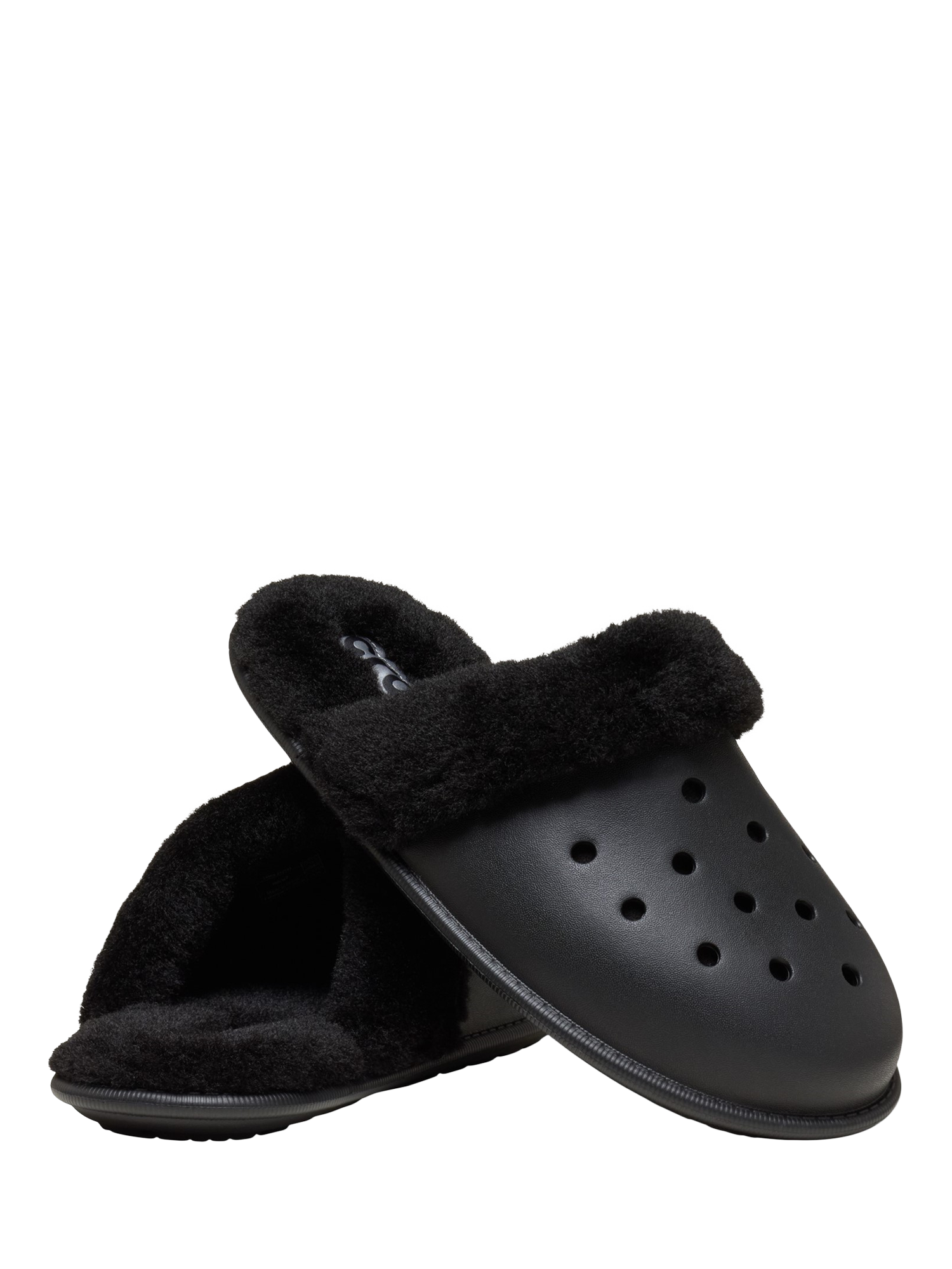 Product image 4 of 6, which shows Crocs Classic Fuzz Scuff Lined Slippers, Black, 3