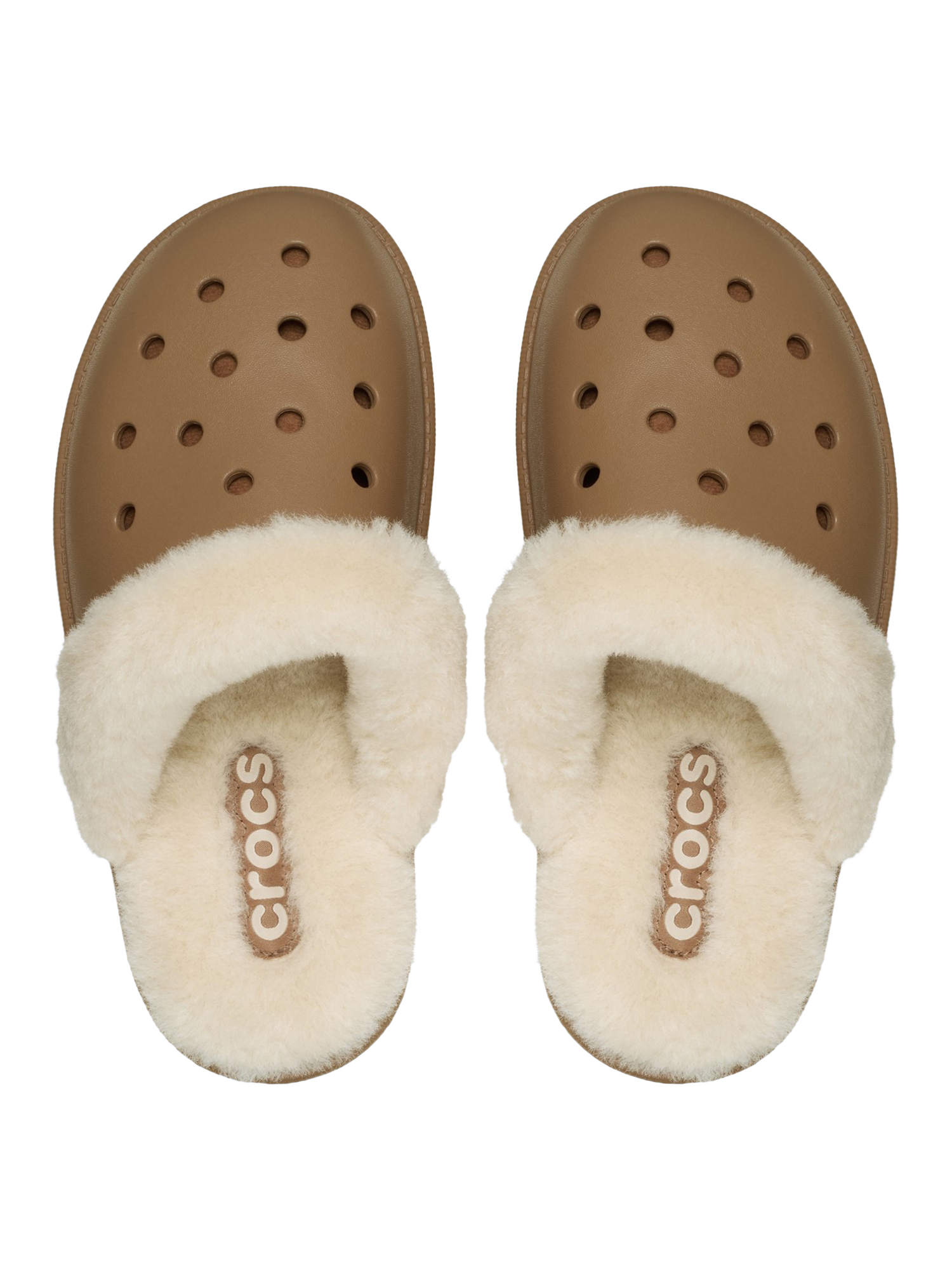 Product image 6 of 6, which shows Crocs Classic Fuzz Scuff Lined Slippers, Light Brown, 3