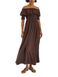 Accessorize Off-The-Shoulder Smocked Maxi Dress, Chocolate
