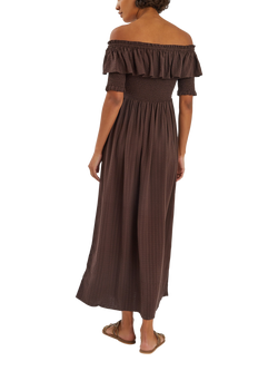 Accessorize Off-The-Shoulder Smocked Maxi Dress, Chocolate - view 2, Chocolate
