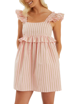 Accessorize Sleeveless Stripe Frilly Mini Dress, Pink, Pink