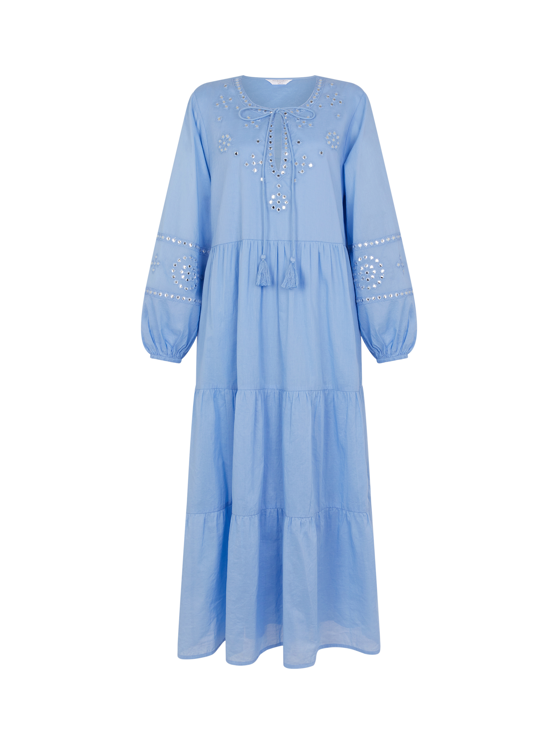 Product image 3 of 4, which shows Accessorize Mirror Embellished Long Sleeve Midi Dress, Blue, S