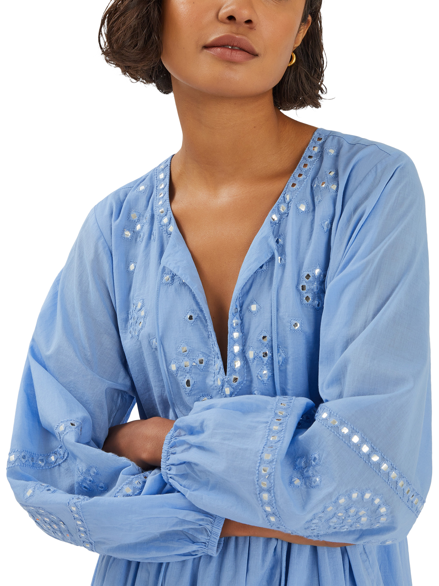Product image 4 of 4, which shows Accessorize Mirror Embellished Long Sleeve Midi Dress, Blue, S