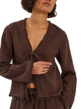 Accessorize Crinkle Long Sleeve Tie Top, Chocolate