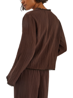 Accessorize Crinkle Long Sleeve Tie Top, Chocolate - view 2, Chocolate