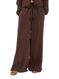 Accessorize Crinkle Wide Leg Trousers, Chocolate