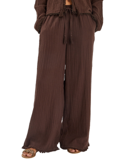 Accessorize Crinkle Wide Leg Trousers, Chocolate, Chocolate