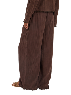 Accessorize Crinkle Wide Leg Trousers, Chocolate - view 2, Chocolate
