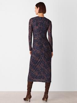 Whistles Abstract Print Long Sleeve V Neck Midi Dress - view 2, Navy/Multi