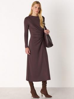 Whistles Ruched Detail Midi Dress, Chocolate, Chocolate