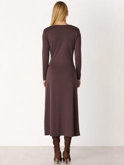 Whistles Ruched Detail Midi Dress, Chocolate - view 2, Chocolate