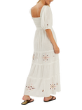 Accessorize Embroidered Smocked Puff-Sleeve Maxi Dress, Ivory