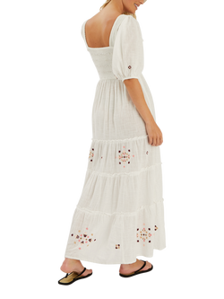 Accessorize Embroidered Smocked Puff-Sleeve Maxi Dress, Ivory - view 2, Ivory