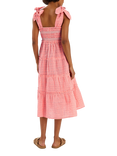 Accessorize Gingham Smocked Frilly Midi Dress, Coral