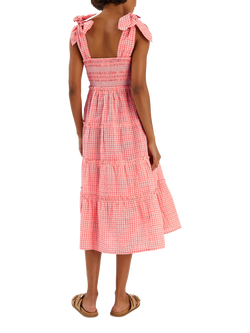 Accessorize Gingham Smocked Frilly Midi Dress, Coral - view 2, Coral