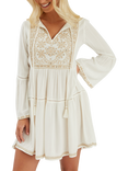 Accessorize Embroidered Flute-Sleeve Mini Dress, Ivory