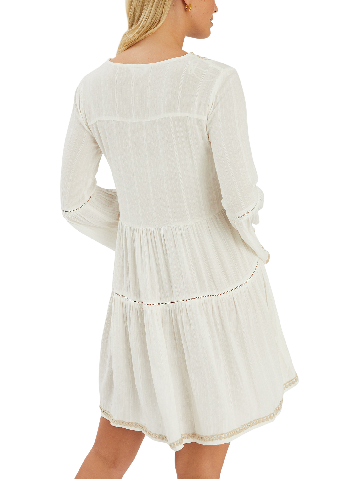 Product image 2 of 4, which shows Accessorize Embroidered Flute-Sleeve Mini Dress, Ivory, XS