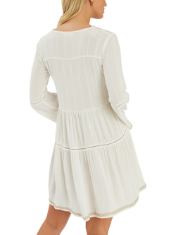 Accessorize Embroidered Flute-Sleeve Mini Dress, Ivory - view 2, Ivory