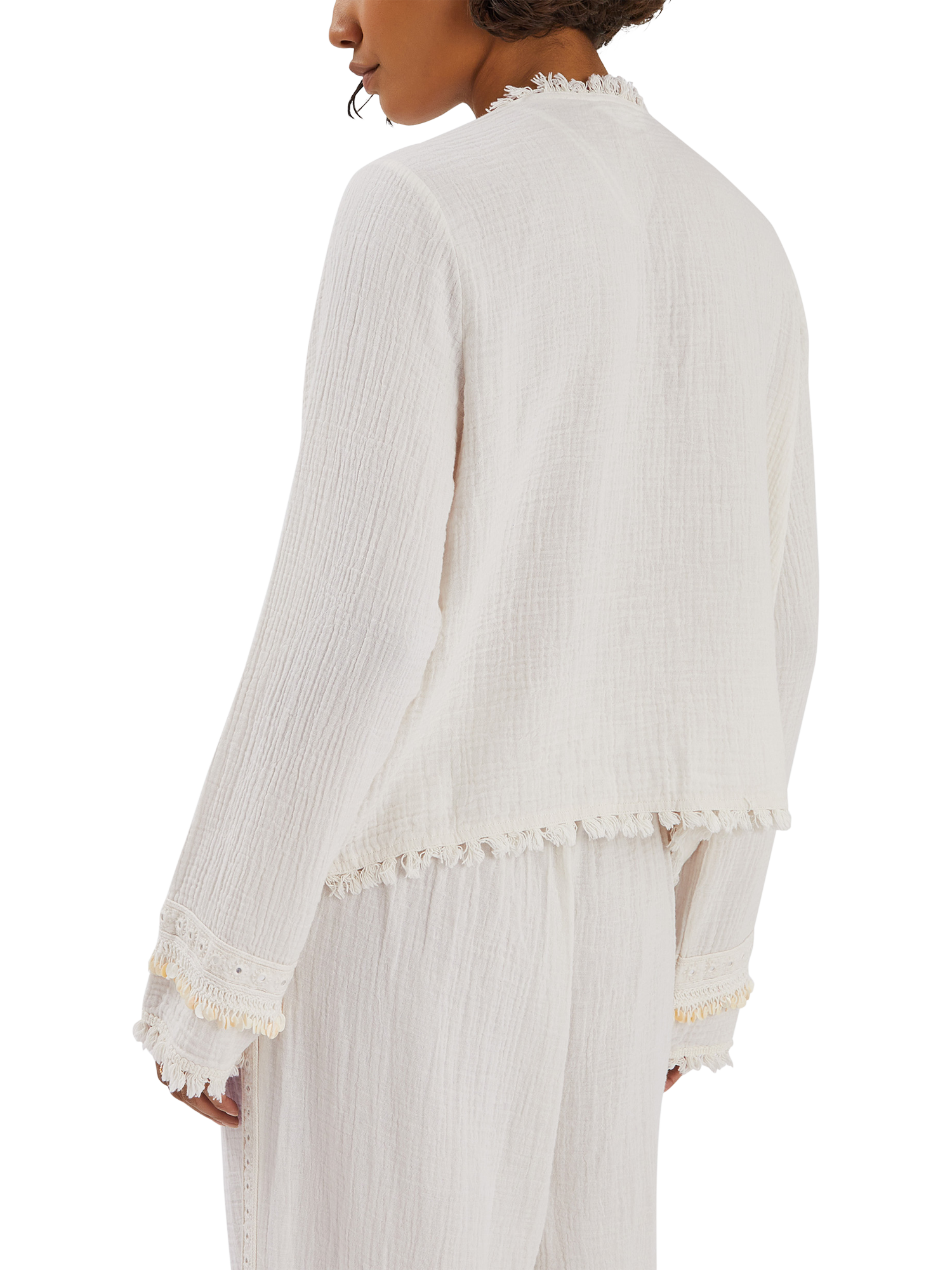 Product image 2 of 4, which shows Accessorize Mirror Embellished Long Sleeve Tie Top, Ivory, S
