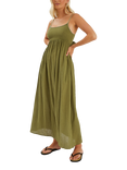 Accessorize Tie-Back Sleeveless Maxi Dress, Khaki
