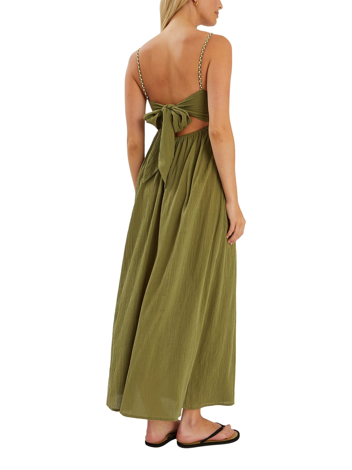 Product image 2 of 4, which shows Accessorize Tie-Back Sleeveless Maxi Dress, Khaki, XS