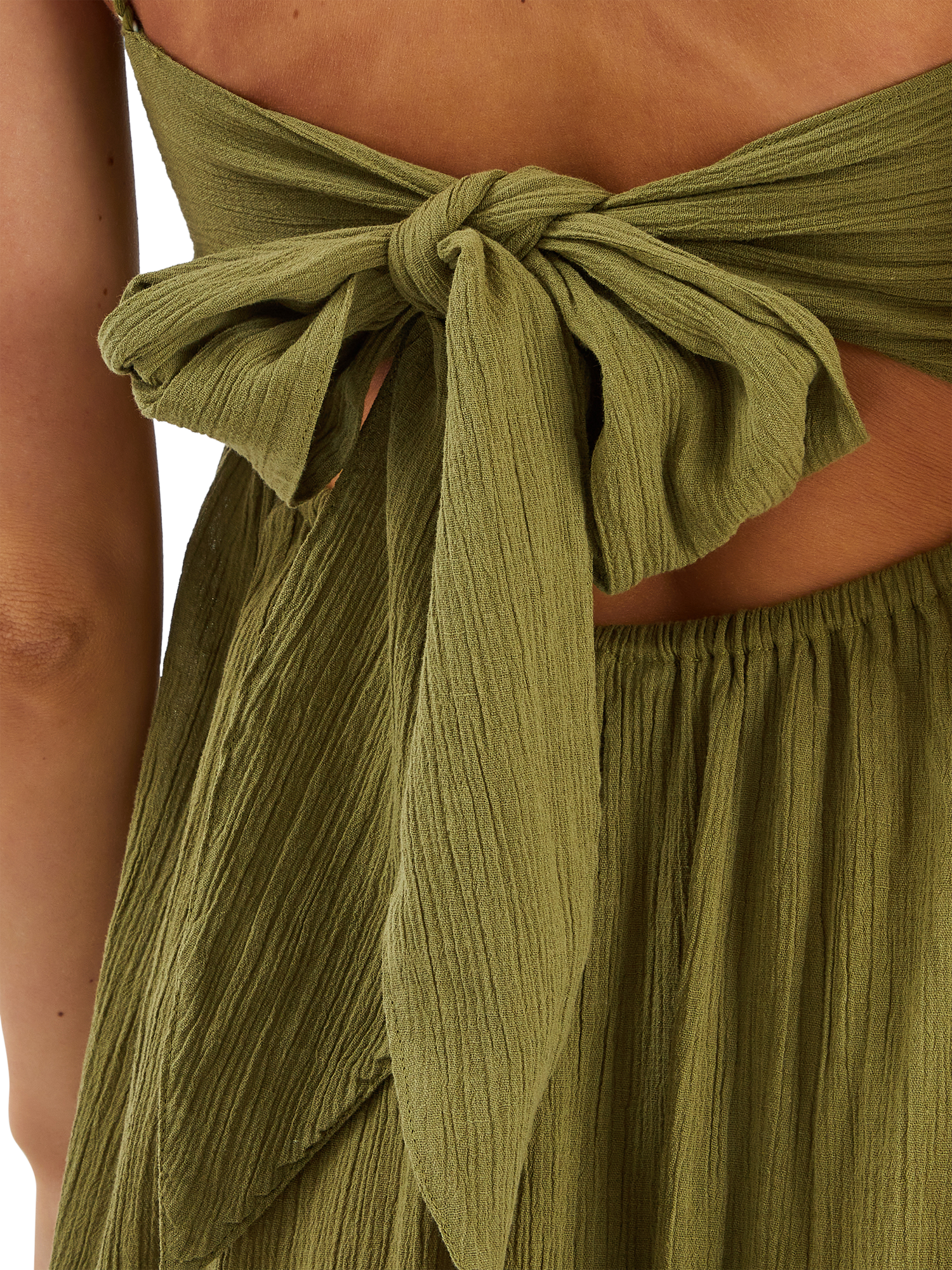 Product image 4 of 4, which shows Accessorize Tie-Back Sleeveless Maxi Dress, Khaki, XS
