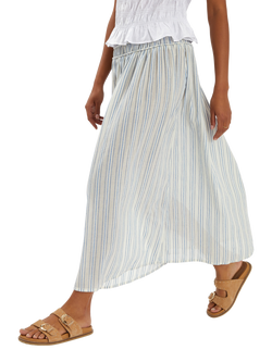 Accessorize Stripe Gathered Waist Maxi Skirt, White, White