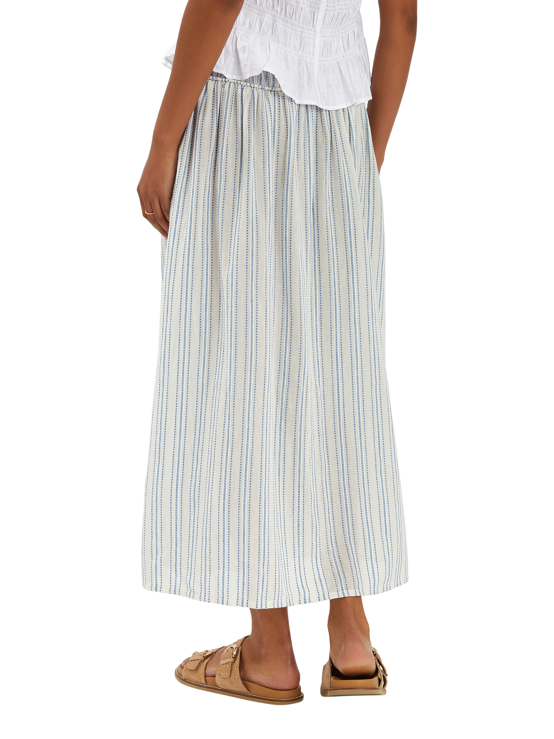 Product image 2 of 4, which shows Accessorize Stripe Gathered Waist Maxi Skirt, White, S