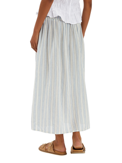 Accessorize Stripe Gathered Waist Maxi Skirt, White - view 2, White