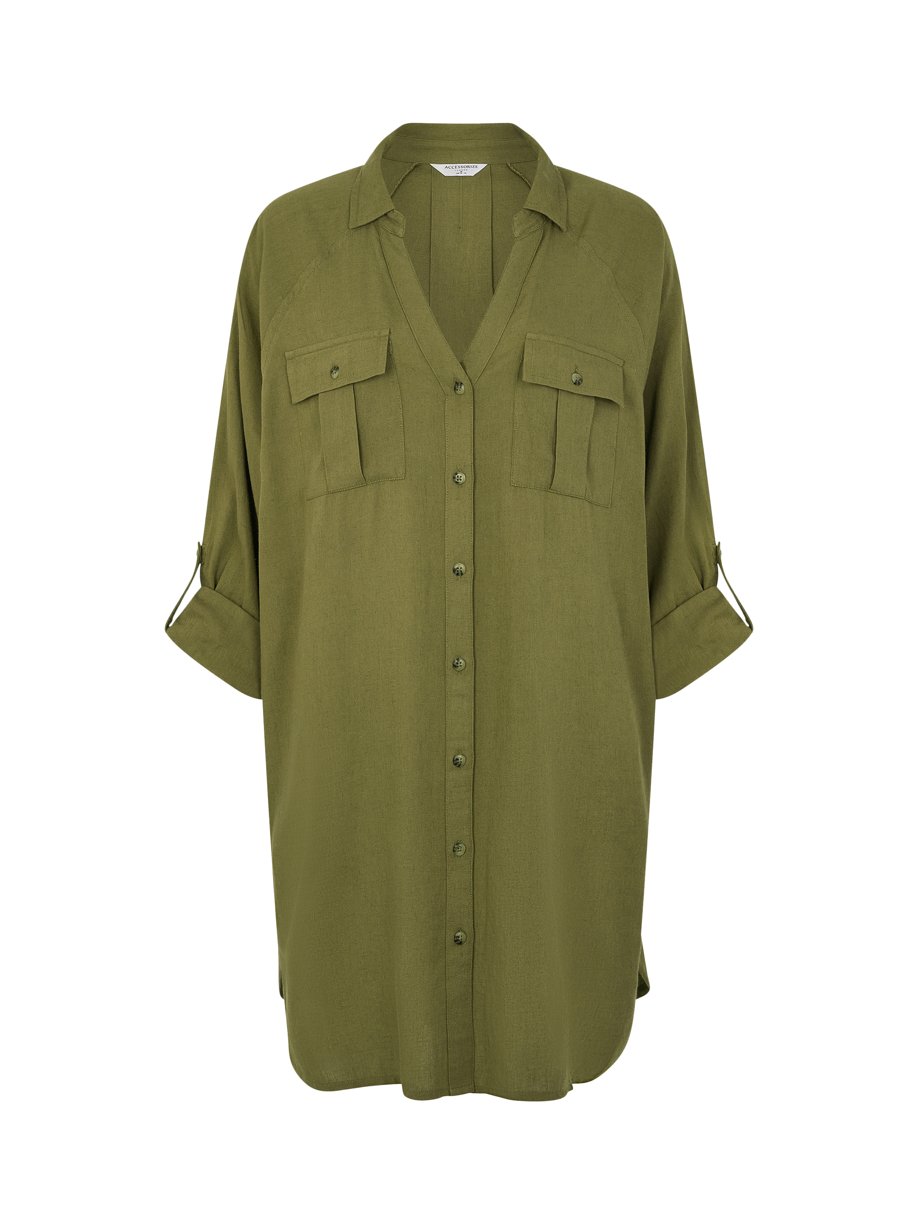 Product image 3 of 4, which shows Accessorize Long Sleeve Beach Cover-Up Shirt, Khaki, XS
