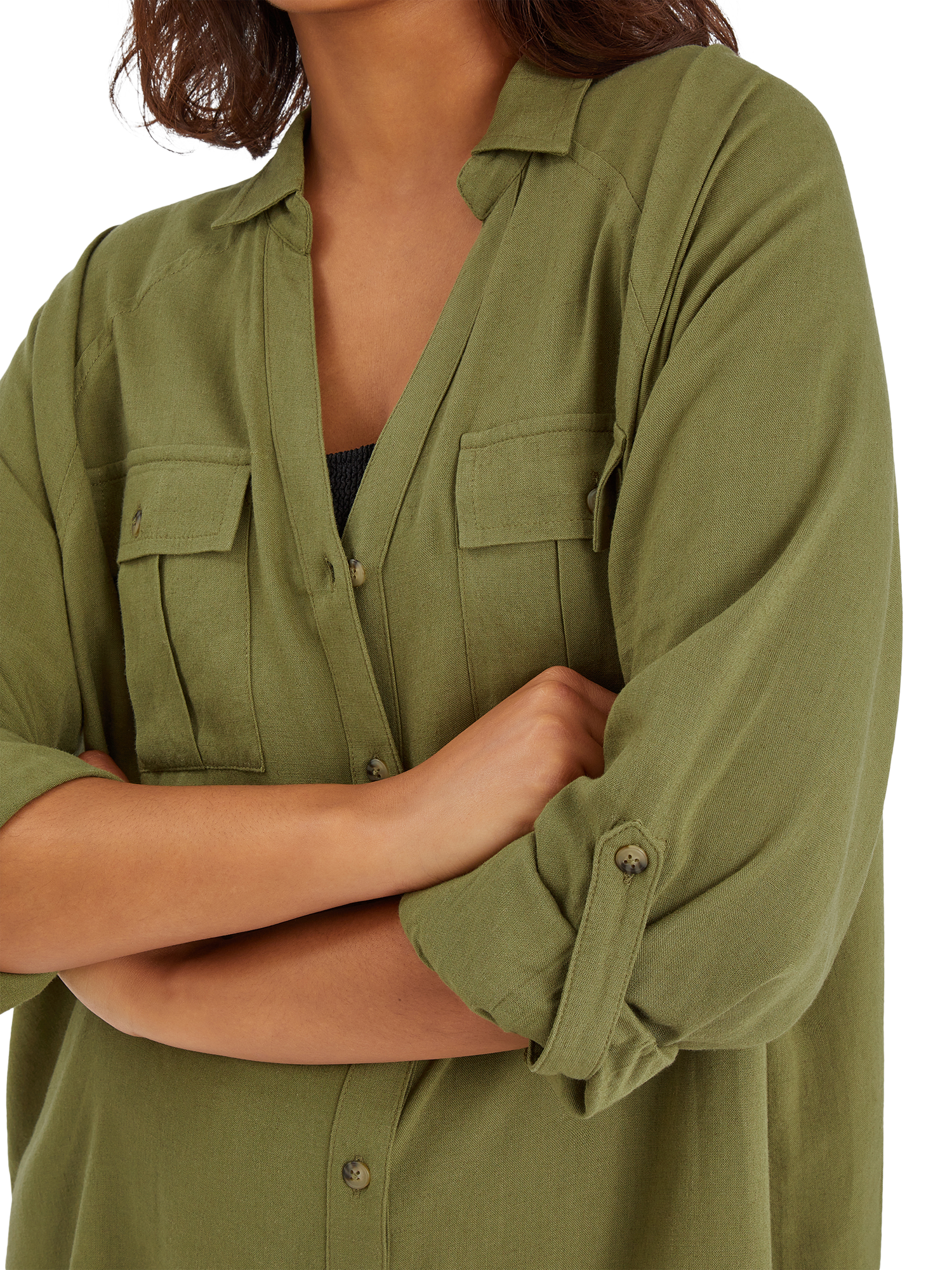 Product image 4 of 4, which shows Accessorize Long Sleeve Beach Cover-Up Shirt, Khaki, XS