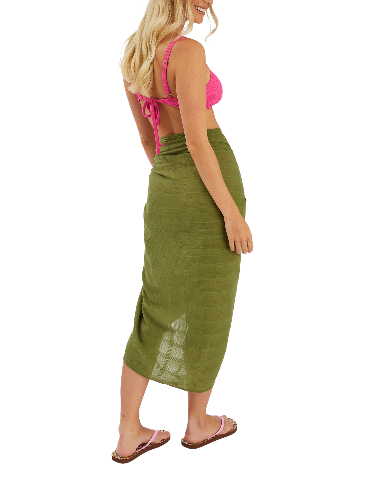 Product image 2 of 4, which shows Accessorize Check Tassel Sarong, Khaki, One Size