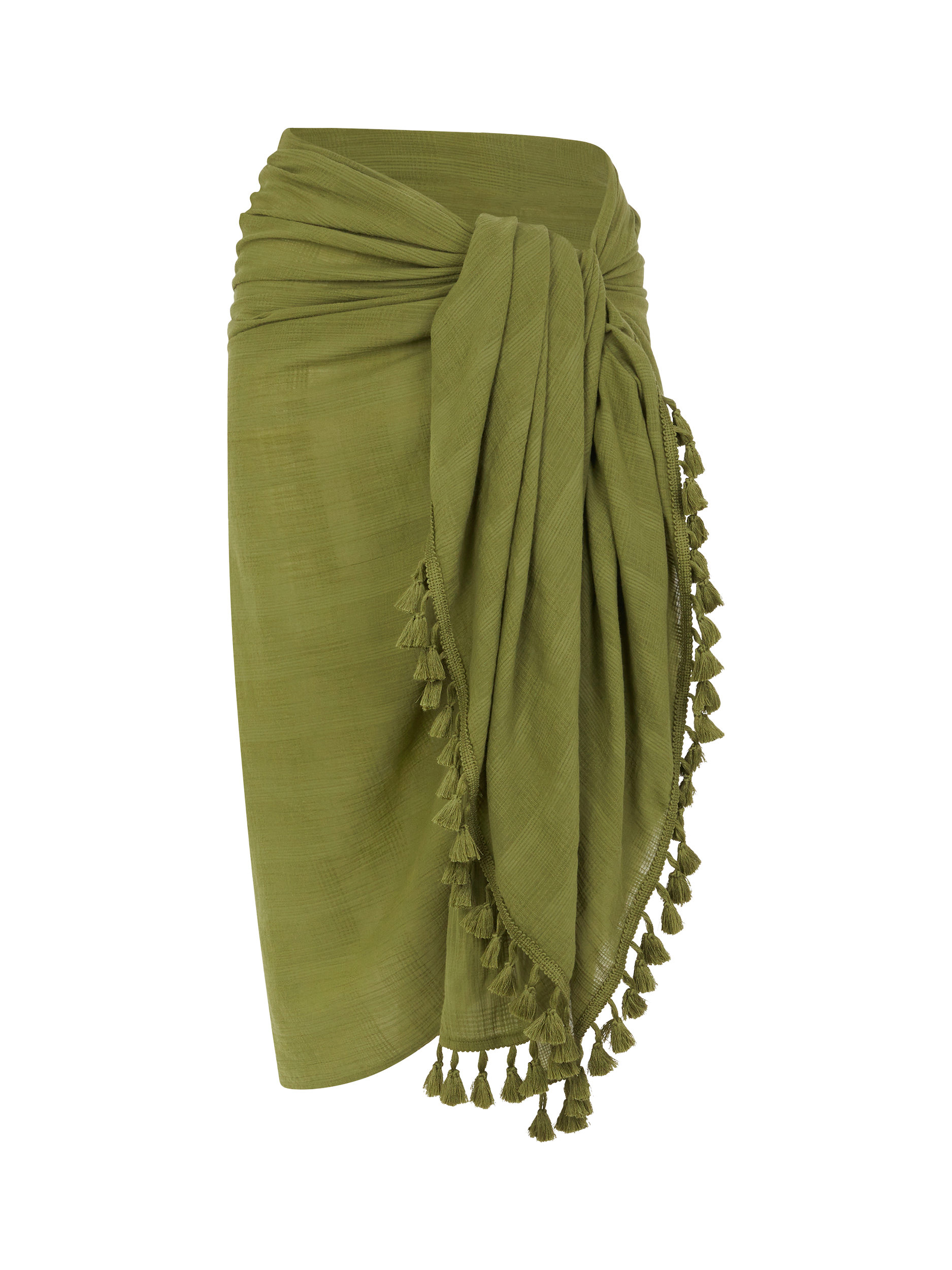 Product image 3 of 4, which shows Accessorize Check Tassel Sarong, Khaki, One Size