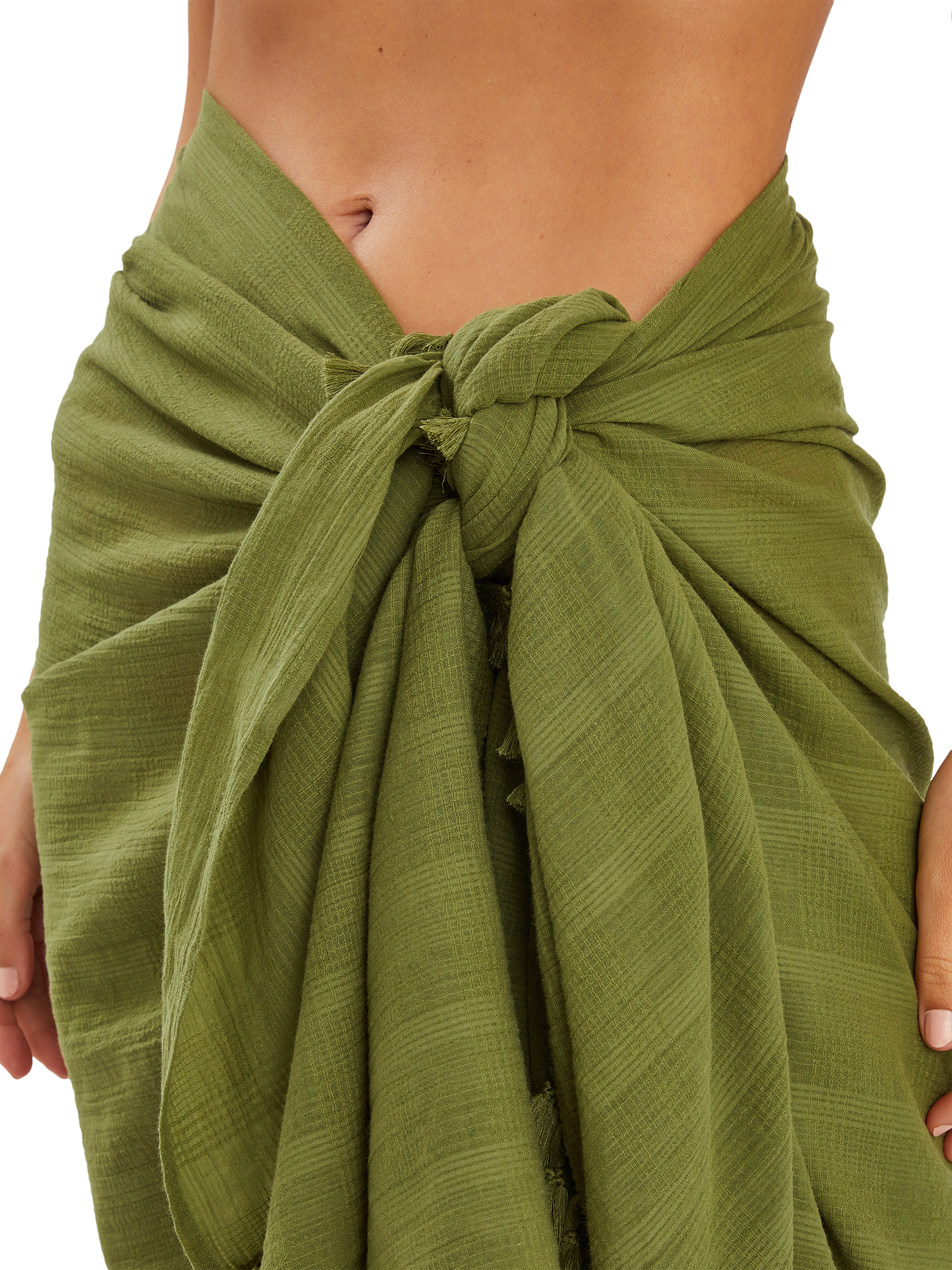 Product image 4 of 4, which shows Accessorize Check Tassel Sarong, Khaki, One Size