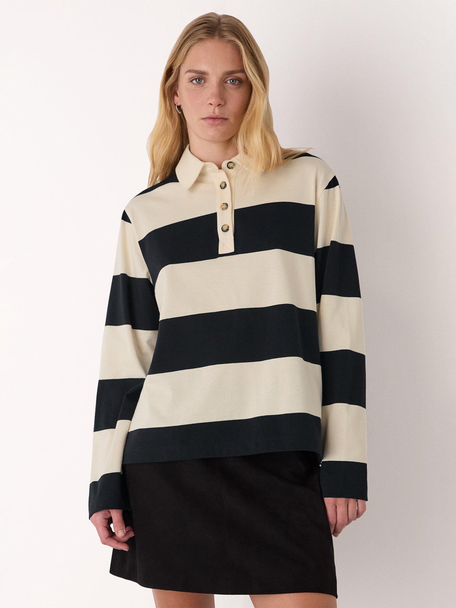 Product image 1 of 5, which shows Whistles Stripe Polo Shirt, Ivory/Multi, XS