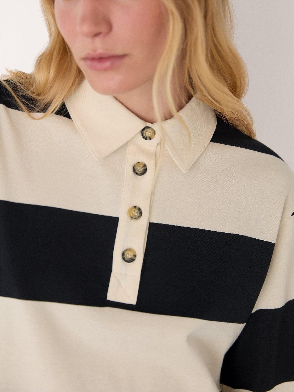 Product image 4 of 5, which shows Whistles Stripe Polo Shirt, Ivory/Multi, XS