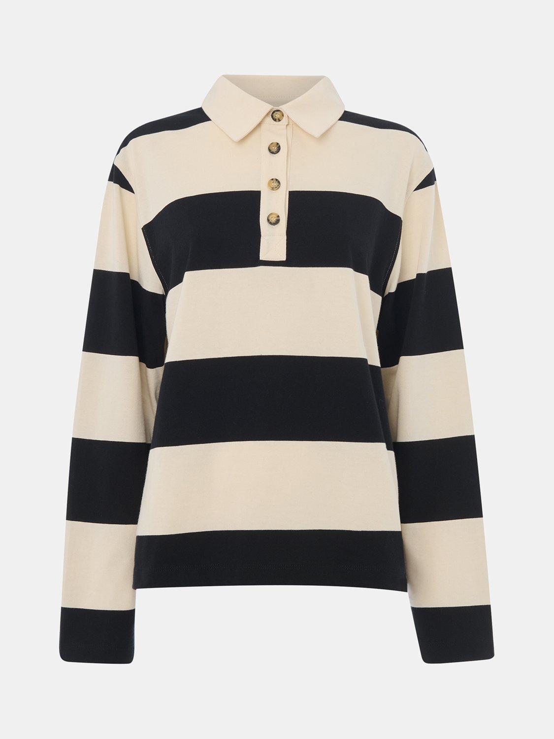 Product image 5 of 5, which shows Whistles Stripe Polo Shirt, Ivory/Multi, XS