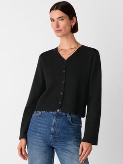 Whistles V-Neck Button Front Cotton Blend Cardigan, Black