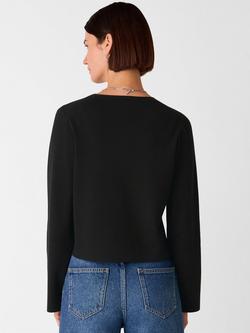 Whistles V-Neck Button Front Cotton Blend Cardigan - view 2, Black