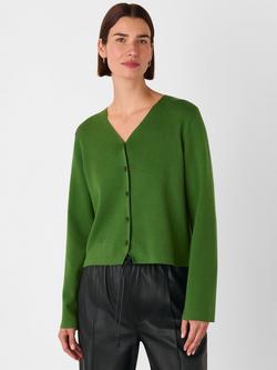 Whistles Cotton Blend Long Sleeve V Neck Cardigan, Green