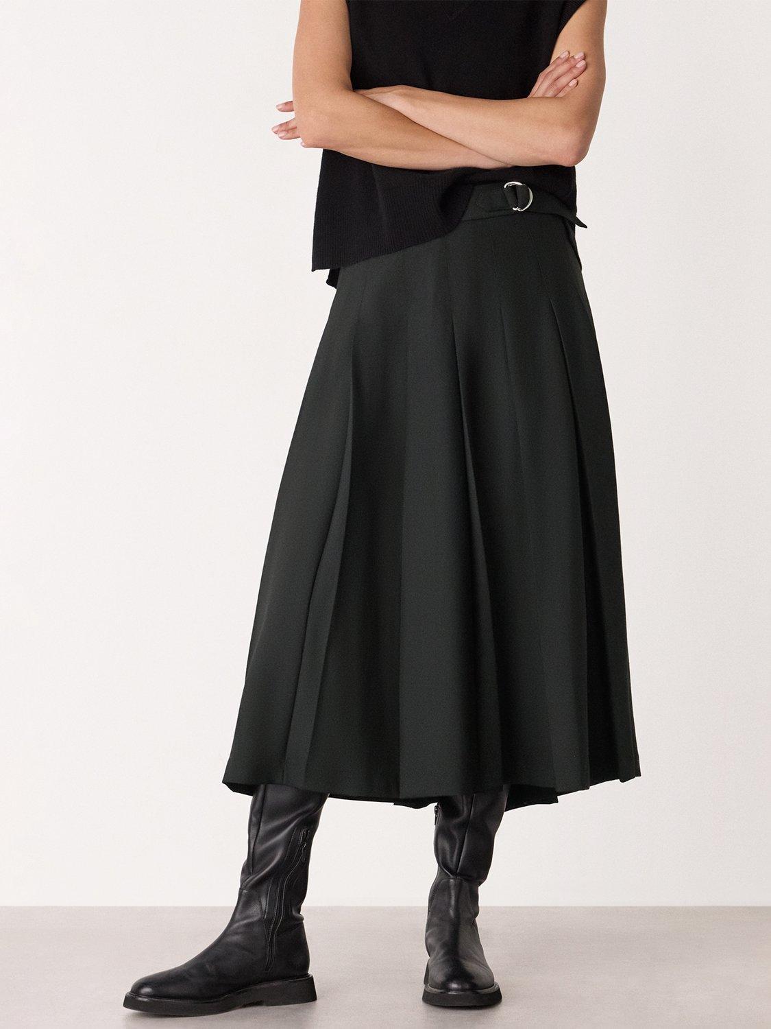 Whistles Pleated Wool Blend Kilt Skirt, Black