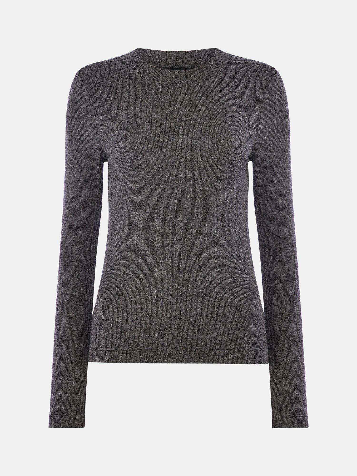 Product image 5 of 5, which shows Whistles Essential Ribbed Crew Neck Top, Dark Grey, 6