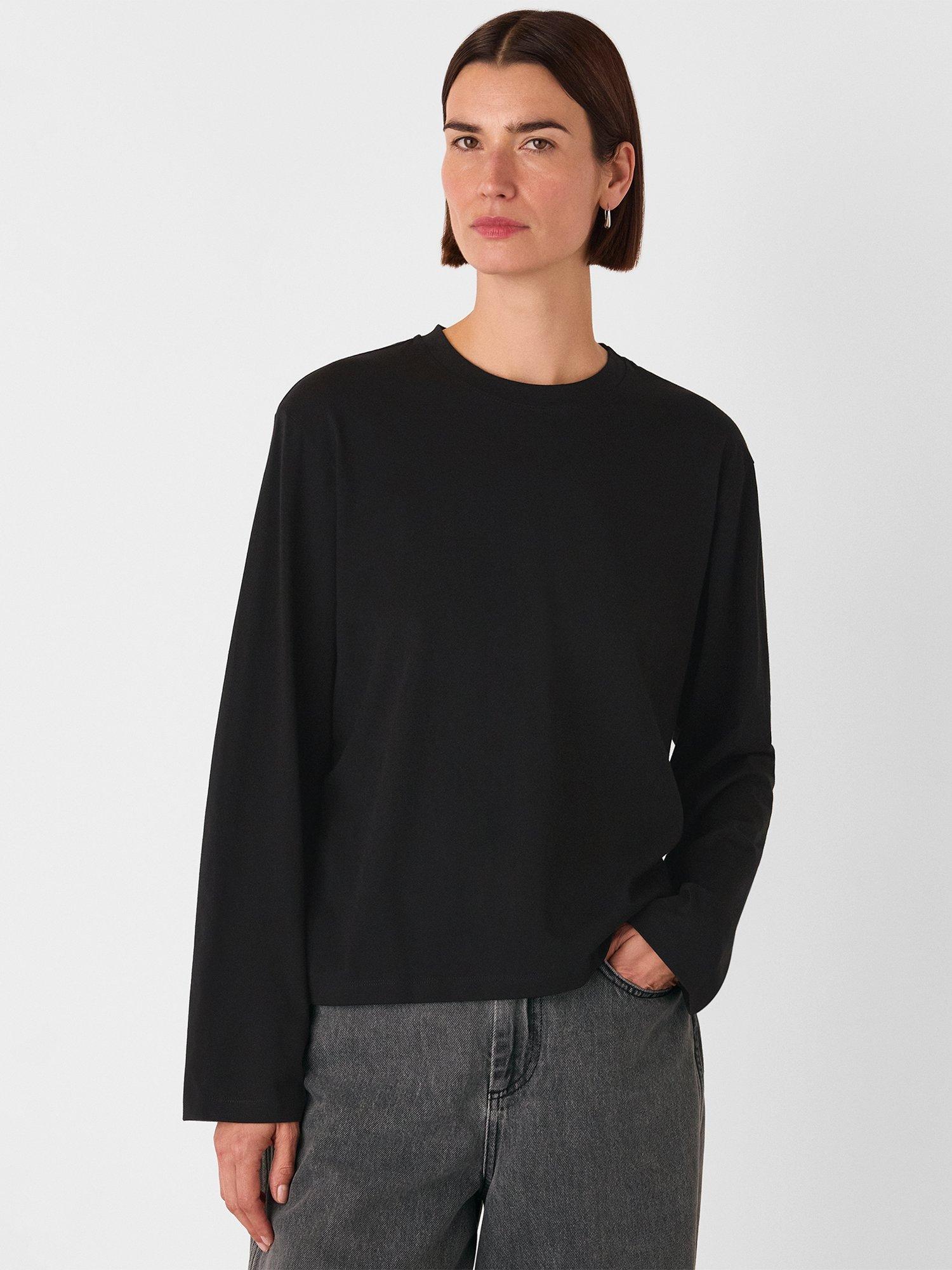 Product image 1 of 6, which shows Whistles Relaxed Long Sleeve Top, Black, XS