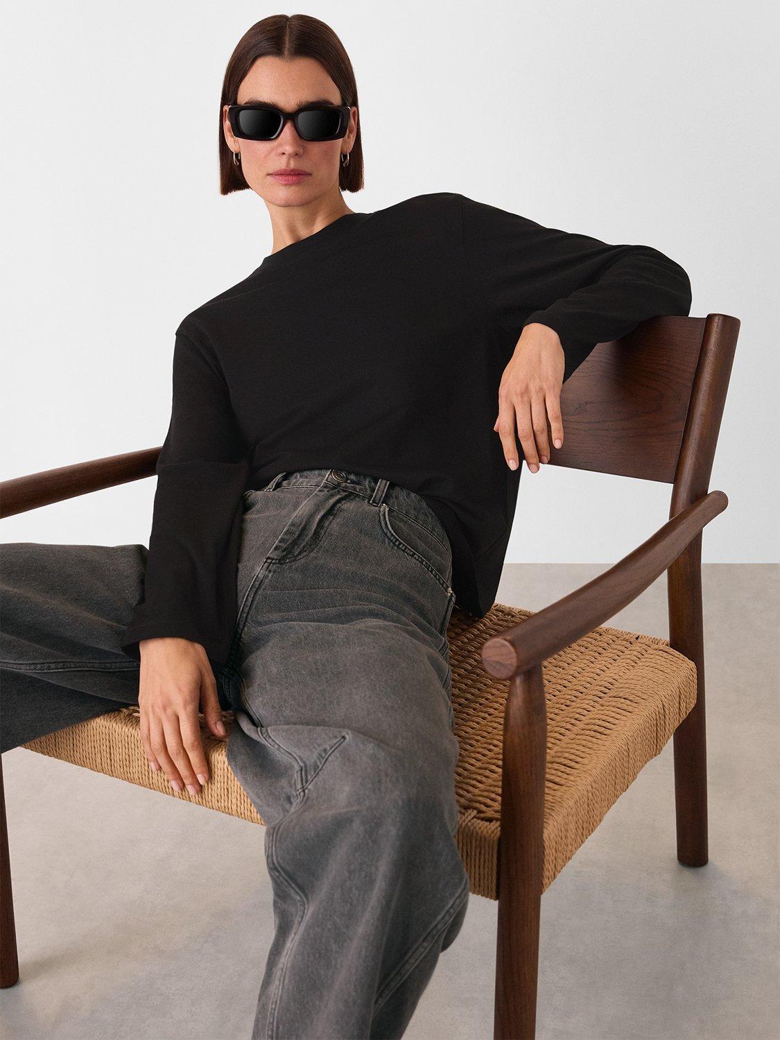 Product image 5 of 6, which shows Whistles Relaxed Long Sleeve Top, Black, XS