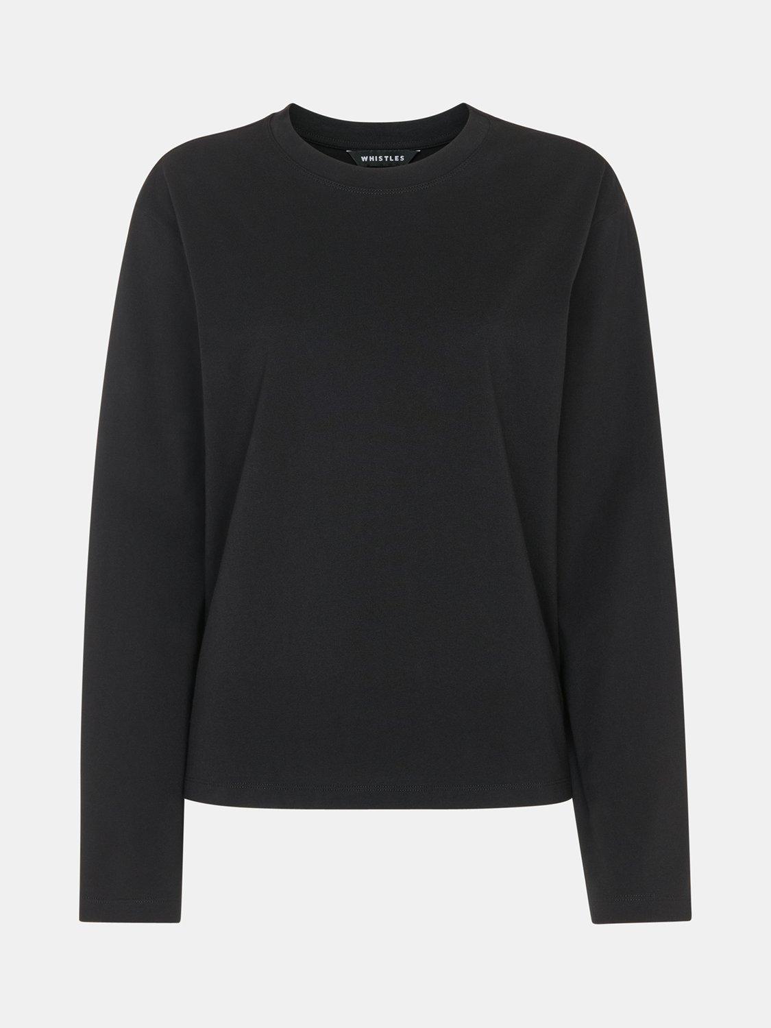 Product image 6 of 6, which shows Whistles Relaxed Long Sleeve Top, Black, XS
