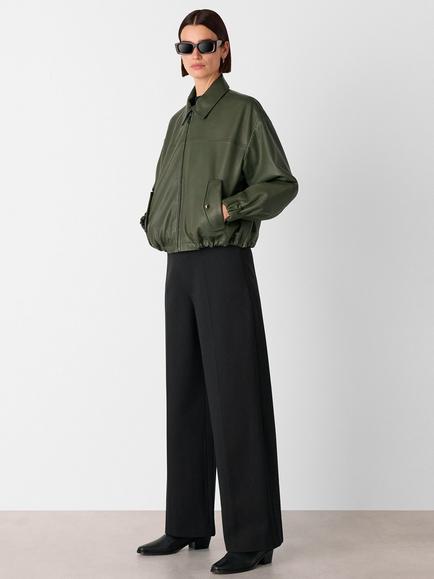 Whistles Ponte Wide Leg Mid Rise Tailored Trousers, Black