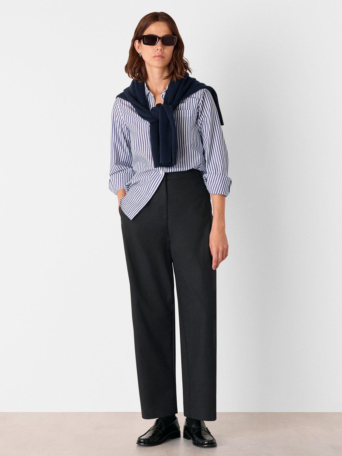 Product image 3 of 5, which shows Whistles Side Pleat Tapered Trousers, Black, 6