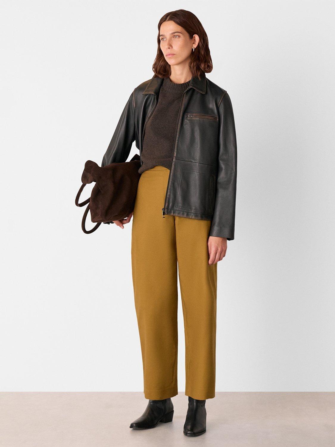 Product image 3 of 5, which shows Whistles Side Pleat Tapered Trousers, Camel, 6