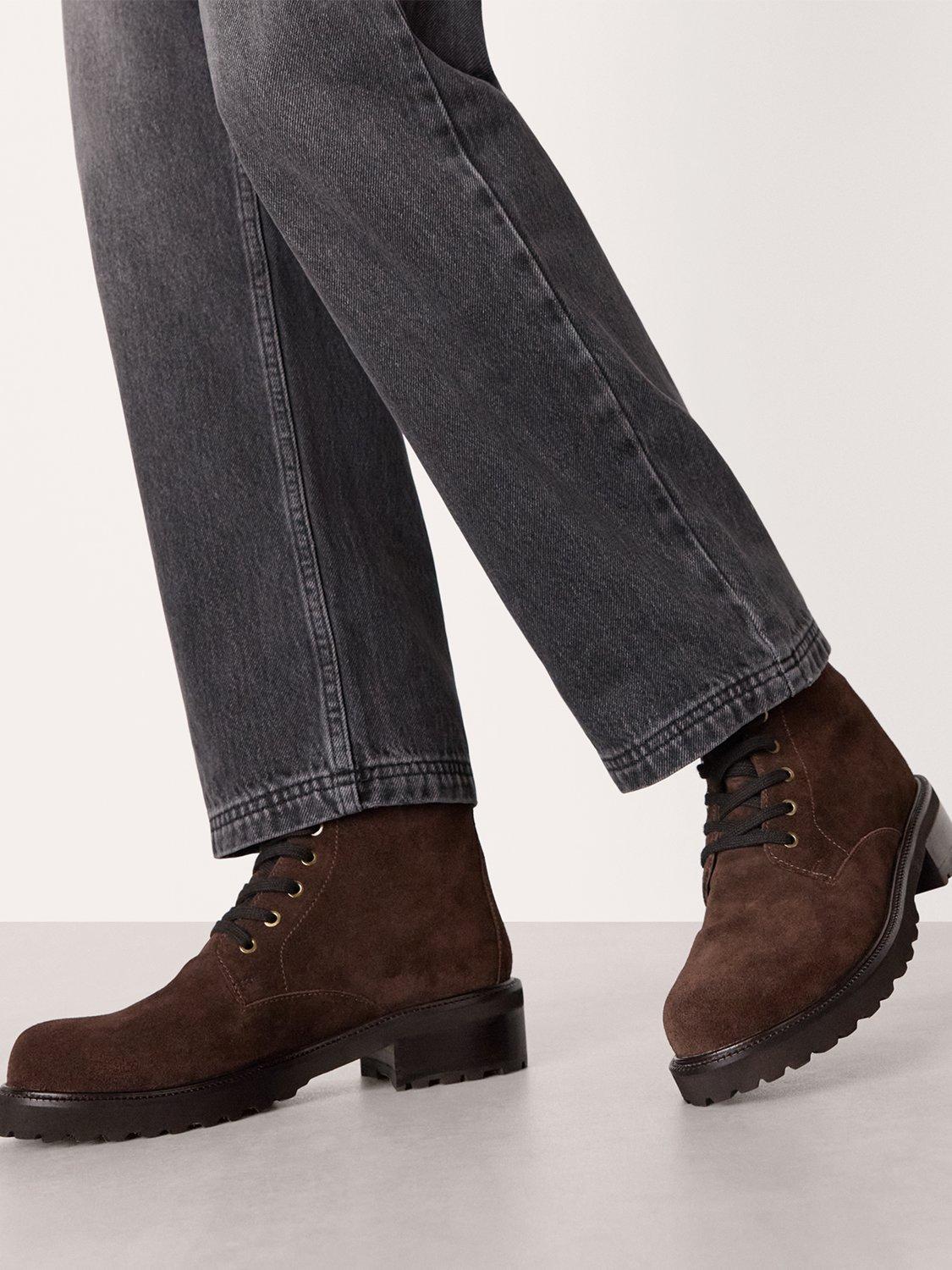 Product image 2 of 4, which shows Whistles Lace Up Suede Ankle Boots, Chocolate, 6