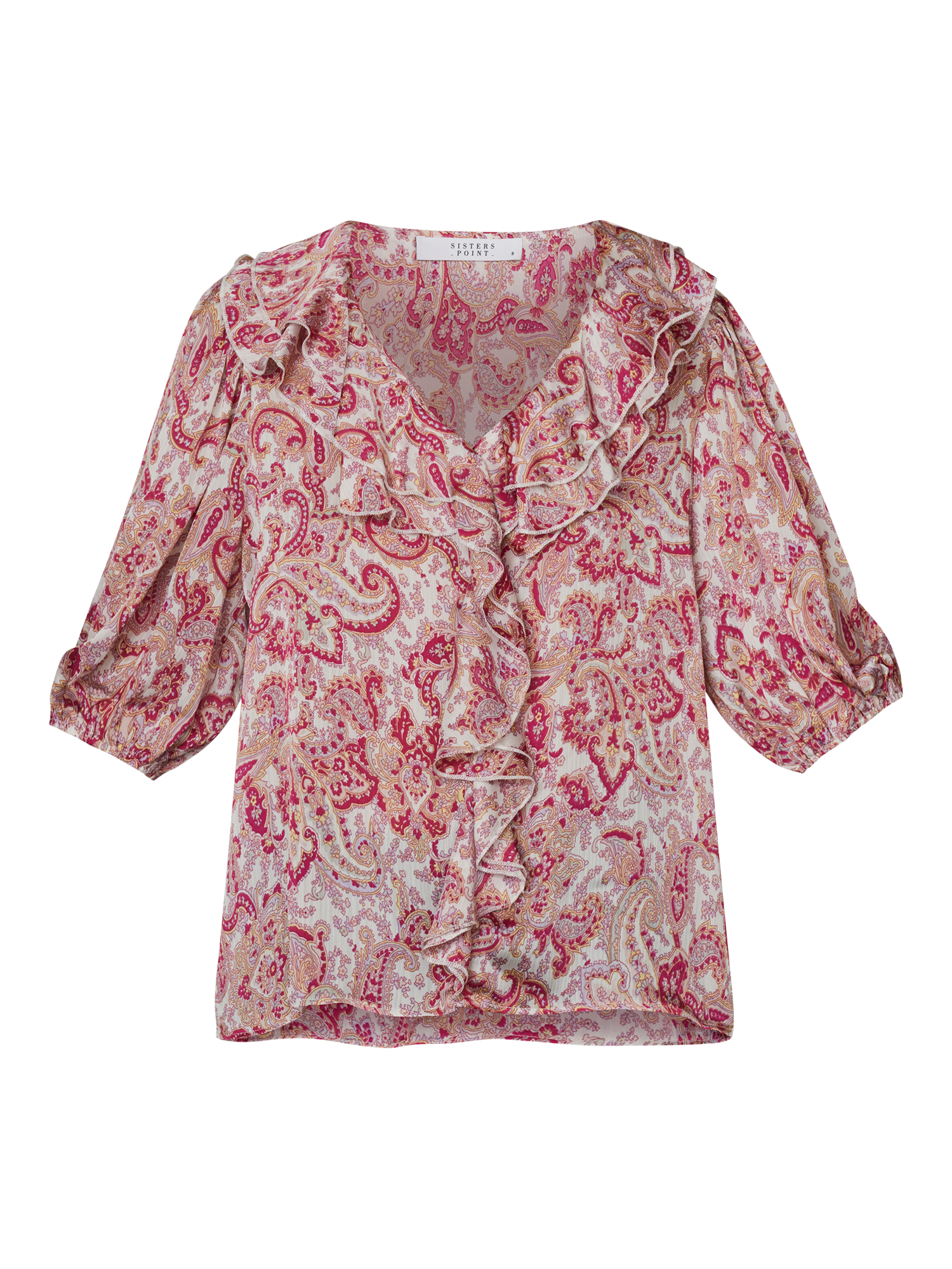 Product image 3 of 4, which shows Sisters Point Got Paisley Ruffle Top, Pink/Multi, XL